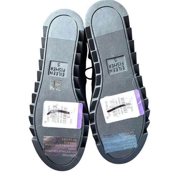 Eileen Fisher Kenille Black suede Genuine Shearling Trim Wedge Bootie size 5 - Picture 14 of 14